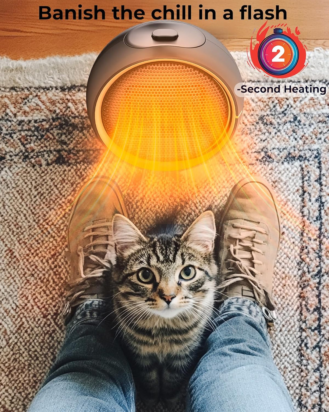Heizlüfter Energiesparend für Innenräume – Tragbarer Elektroheizer mit 2S Schnellaufheizung & PTC-Ke
