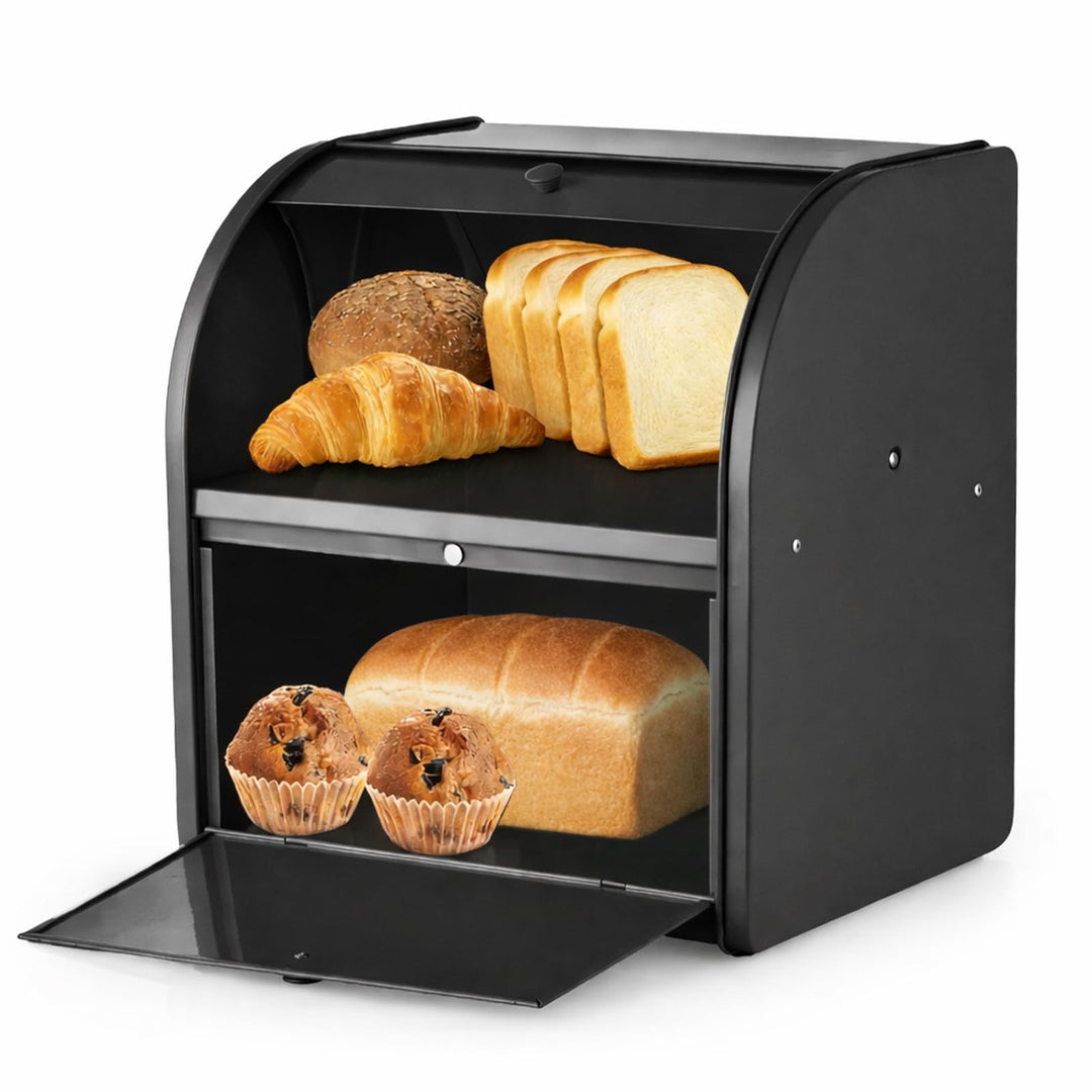Brotbox aus Metall für Küchenarbeitsplatte, Doppelschicht, Roll-Top-Brotaufbewahrungsbehälter, Leben