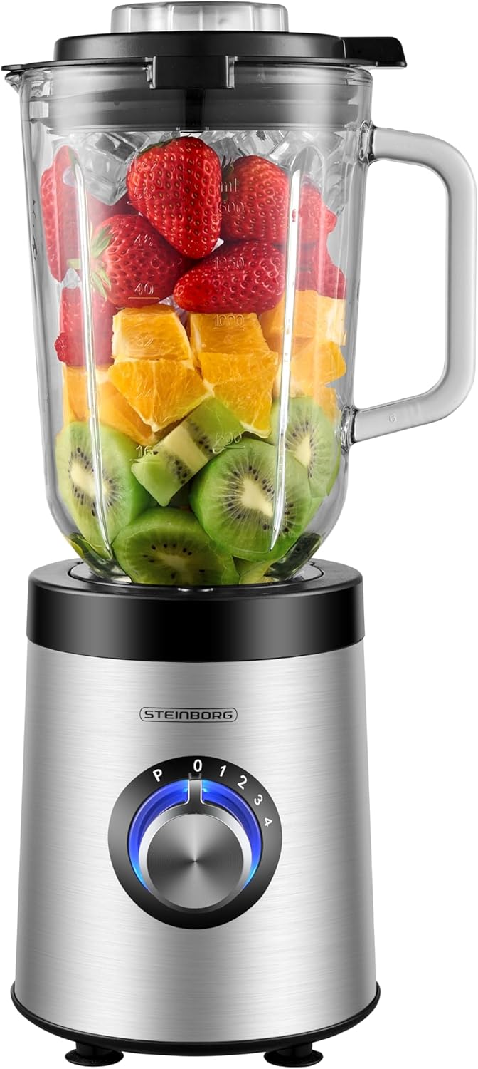 Steinborg® Standmixer Glas Edelstahl 800 Watt 1,5 Liter Glaskrug Universal Power Mixer Smoothie Make