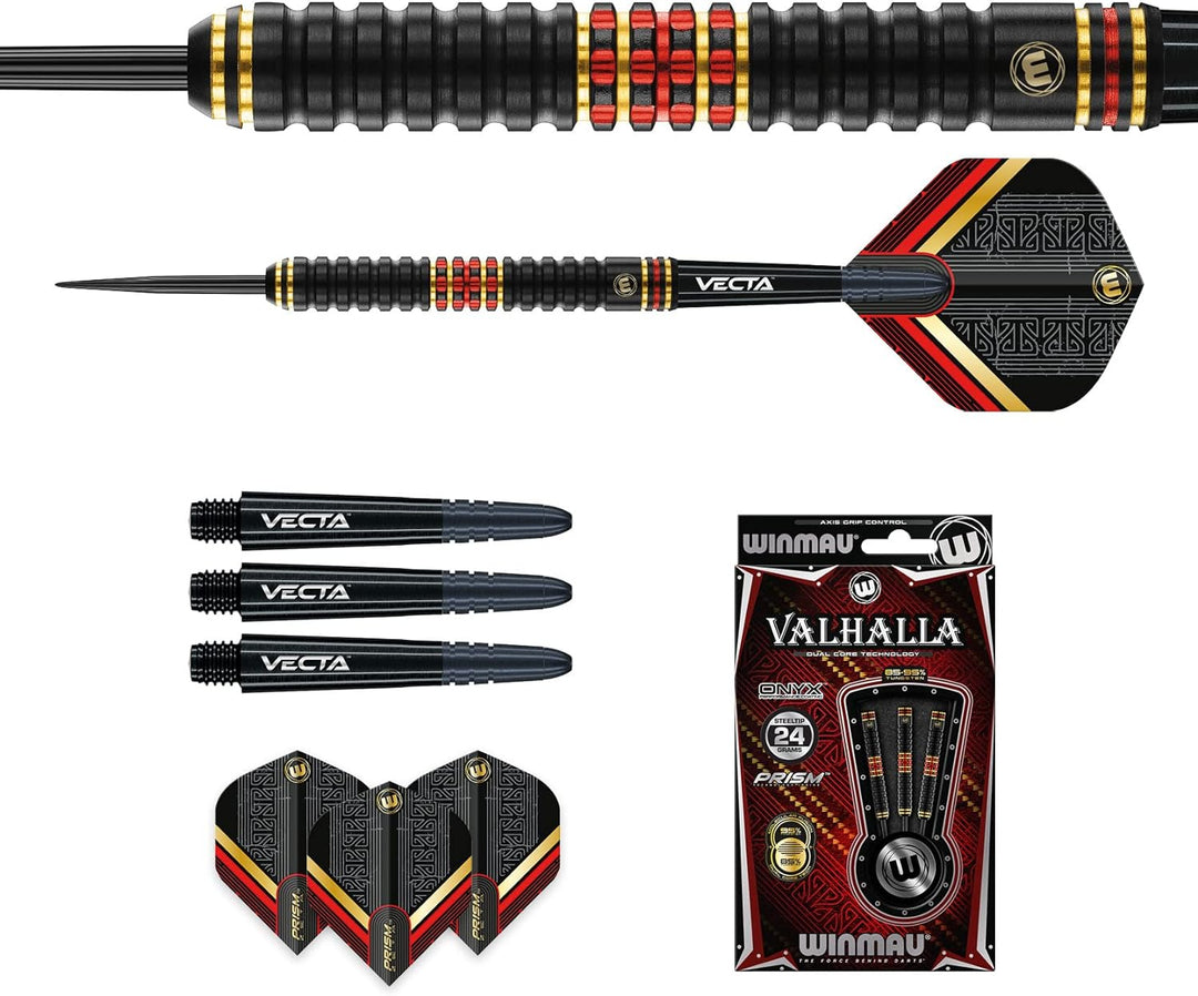 WINMAU Valhalla Profi Stahlspitze Wolfram Dartpfeile mit Flüge und Stiele (Wellen) 24g Steeltip, 24g