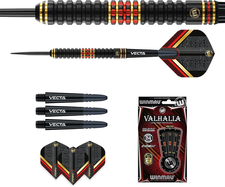 WINMAU Valhalla Profi Stahlspitze Wolfram Dartpfeile mit Flüge und Stiele (Wellen) 24g Steeltip, 24g