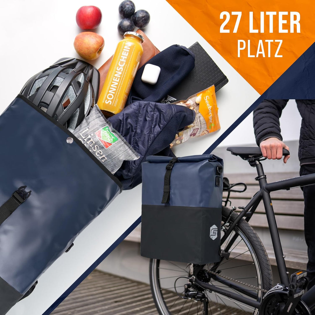Forrider 3in1 Fahrradtasche für Gepäckträger mit Rucksack Wasserdicht 27L I Gepäckträgertasche Refle