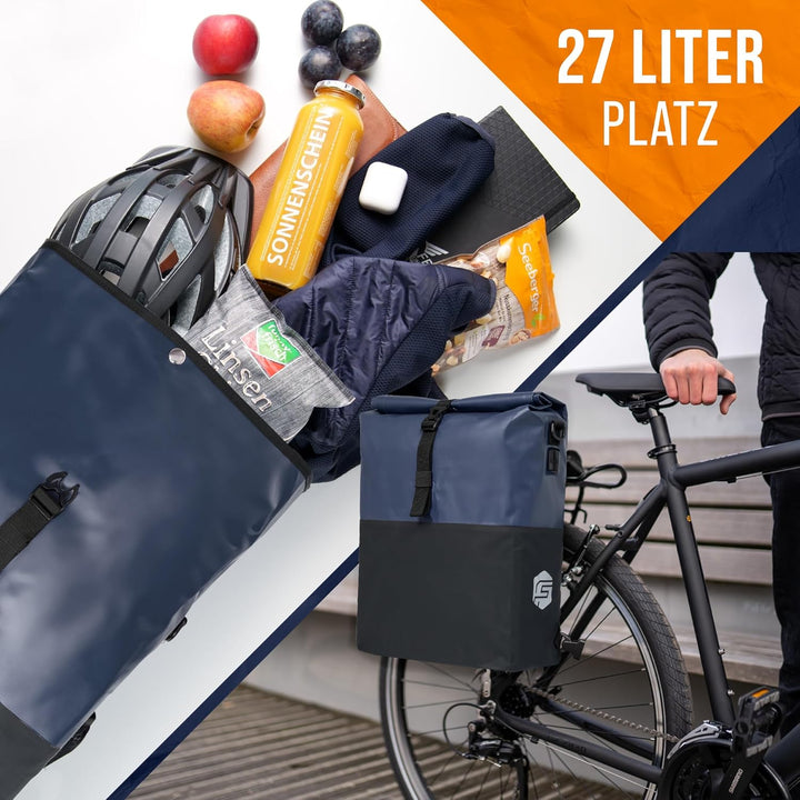 Forrider 3in1 Fahrradtasche für Gepäckträger mit Rucksack Wasserdicht 27L I Gepäckträgertasche Refle