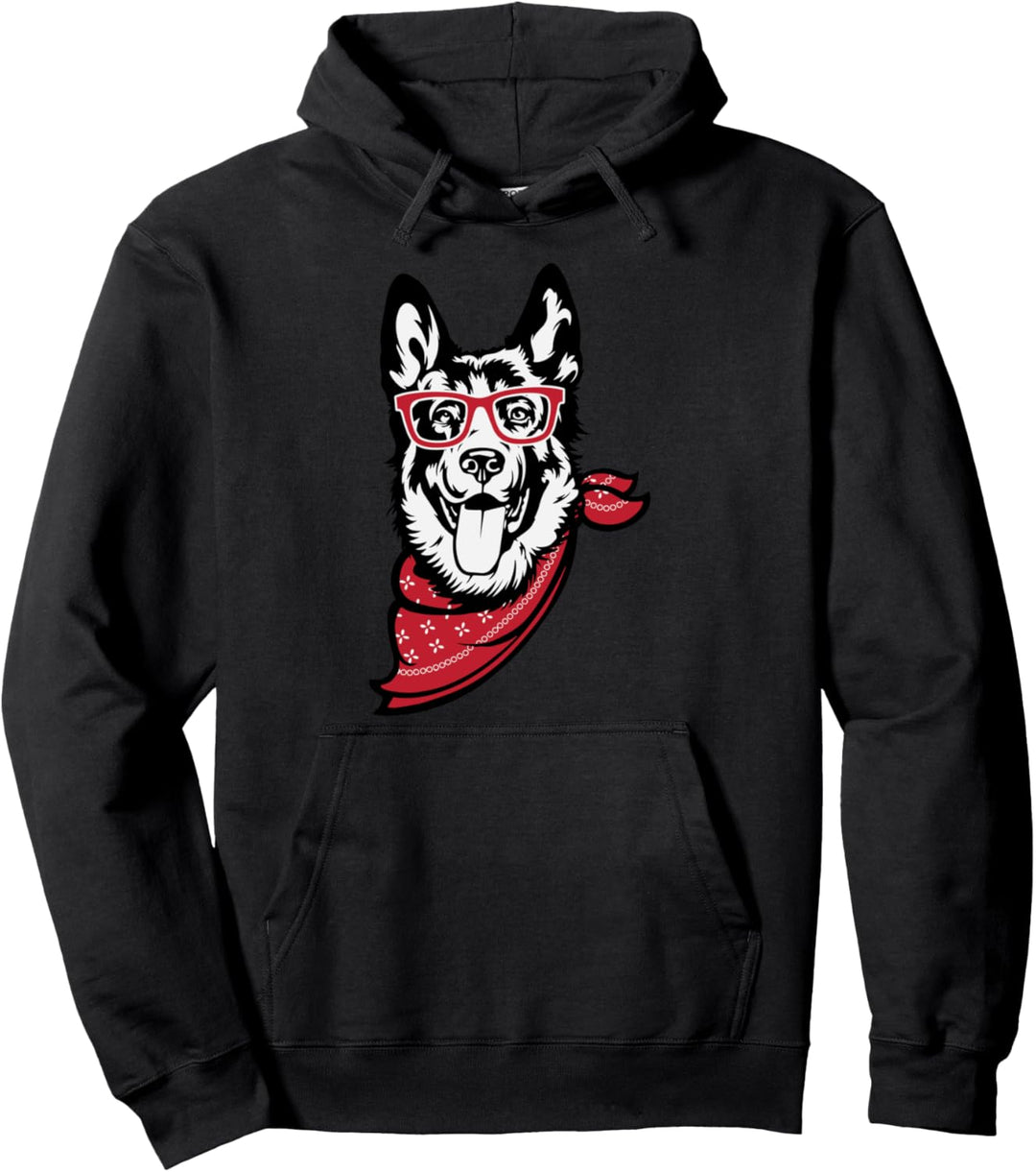 German Shepherd Face with Glasses Cute Gift Pullover Hoodie
