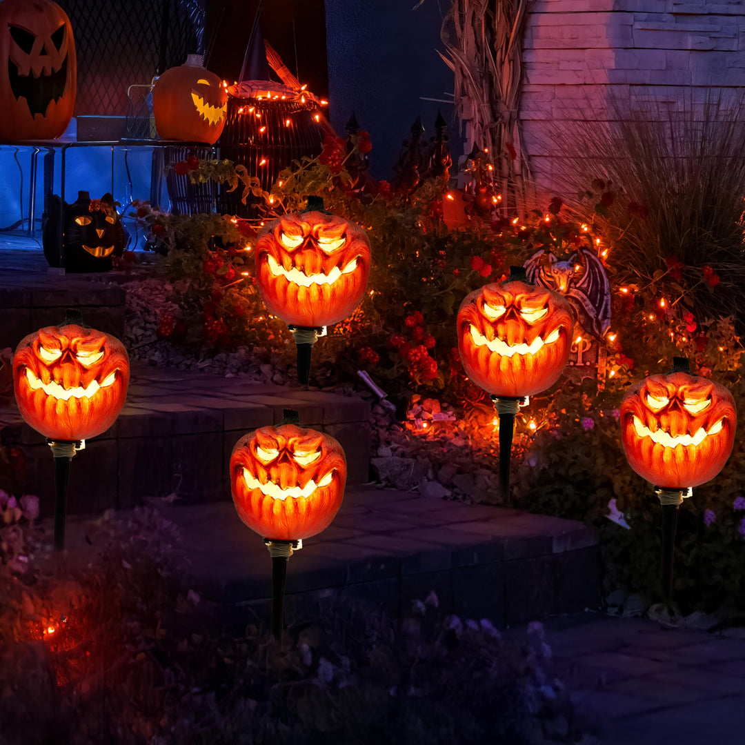JOYIN Halloween-Jack-O-Laterne, Wegemarkierungen, Dekoration, 3 Stück 38,1 cm LED-Kürbislaternenpfäh