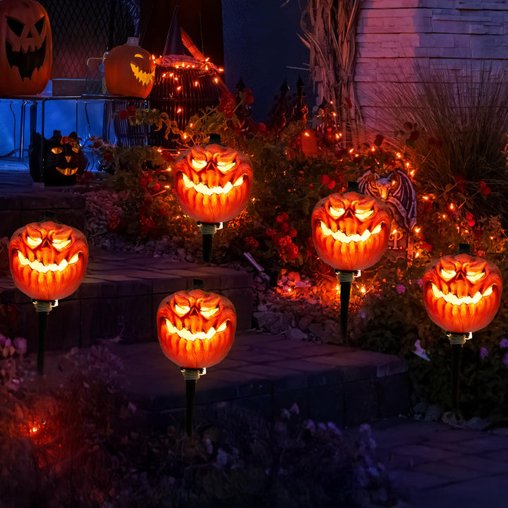 JOYIN Halloween-Jack-O-Laterne, Wegemarkierungen, Dekoration, 3 Stück 38,1 cm LED-Kürbislaternenpfäh