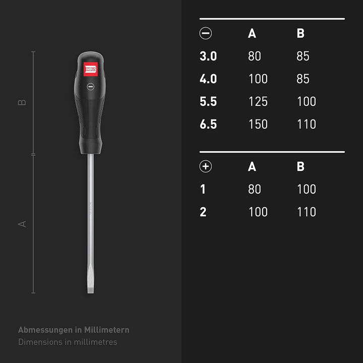 INBUS® 73790 Schraubendreher Set 6tlg, SL3–6.5 & PH1–2, mit HybridTouch & GrayTip 4× SL & 2× PH, 4×