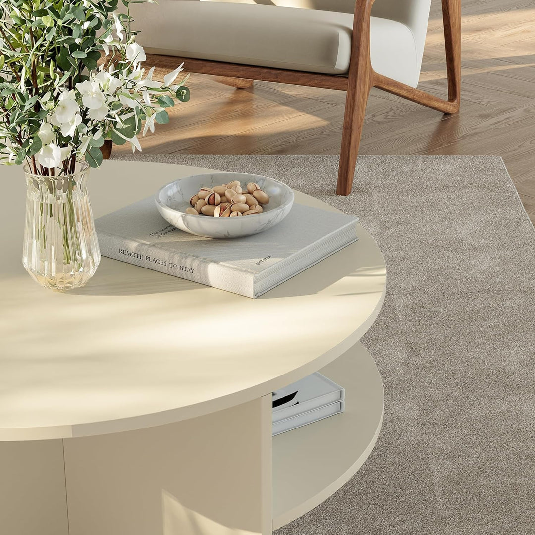 [en.casa] Couchtisch Reykhon Wohnzimmertisch Ø80 x 41 cm Sofatisch mit 2 Ablageflächen Kaffeetisch r