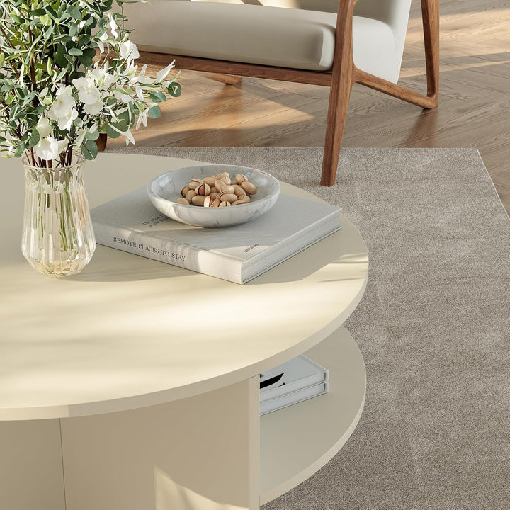 [en.casa] Couchtisch Reykhon Wohnzimmertisch Ø80 x 41 cm Sofatisch mit 2 Ablageflächen Kaffeetisch r