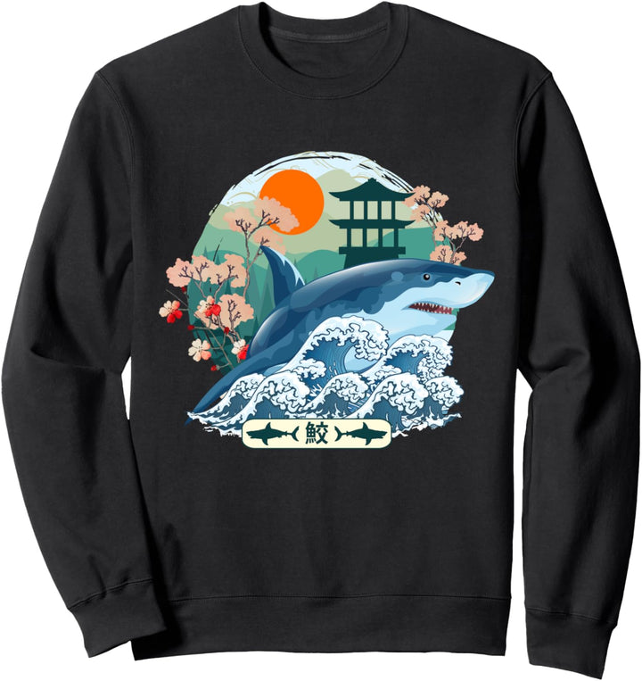 Japanischer Hai, grosse Welle, Kanagawa japanische Vintage-Kunst. Sweatshirt