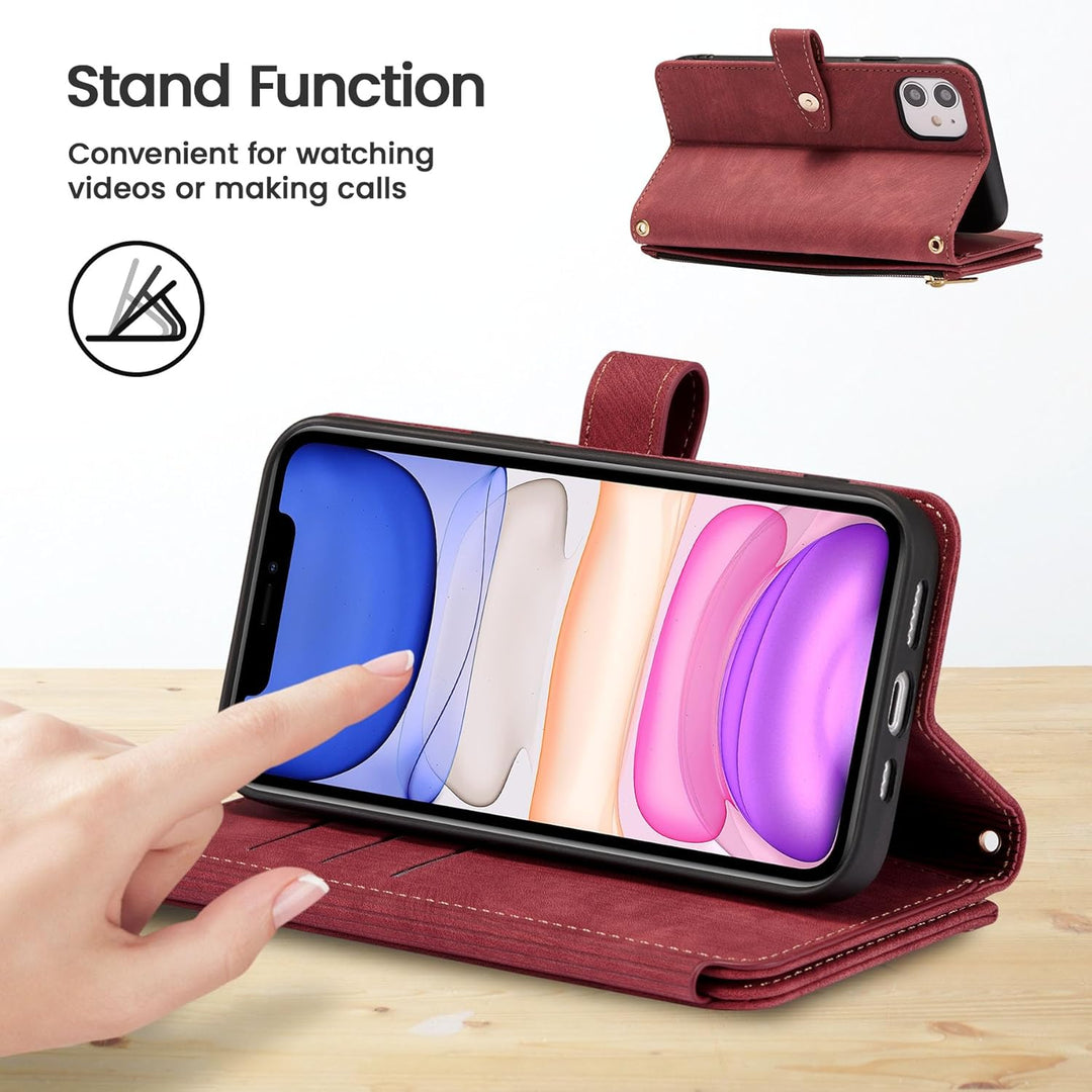 ZCDAYE iPhone 11 Hülle mit Band, Leder iPhone 11 Handytasche Handyhülle Praktische Handykette Karten