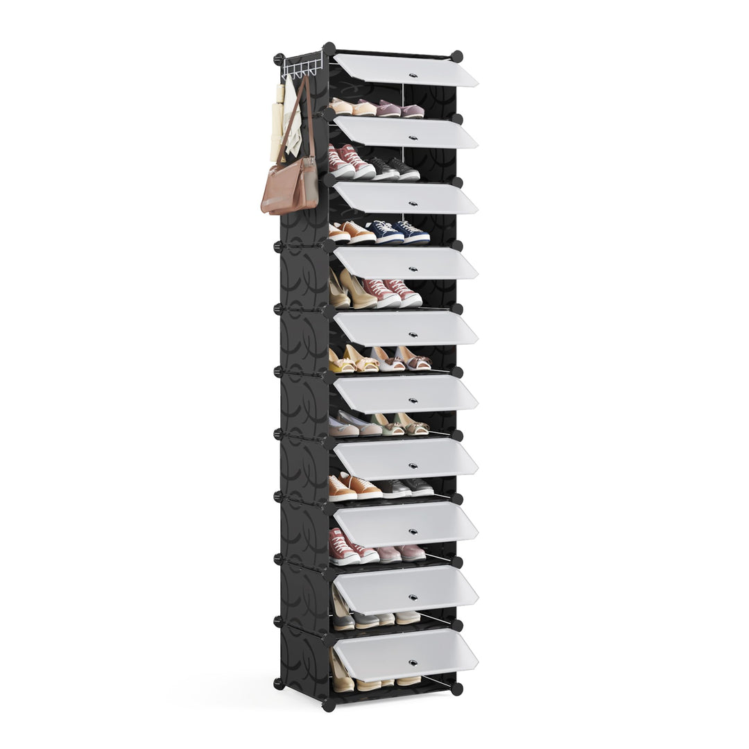 Mondeer Schuhregal, Kunststoff Schuhschrank, Modulares Schuhaufbewahrung mit Tür, Staub- und Wassera