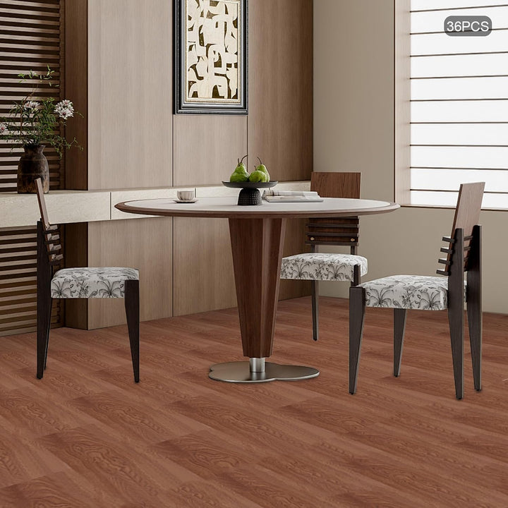 PVC Bodenfliesen selbstklebend 36 Stück Holzkorn Walnussfarbe | Starke Selbstklebung – einfache Reno