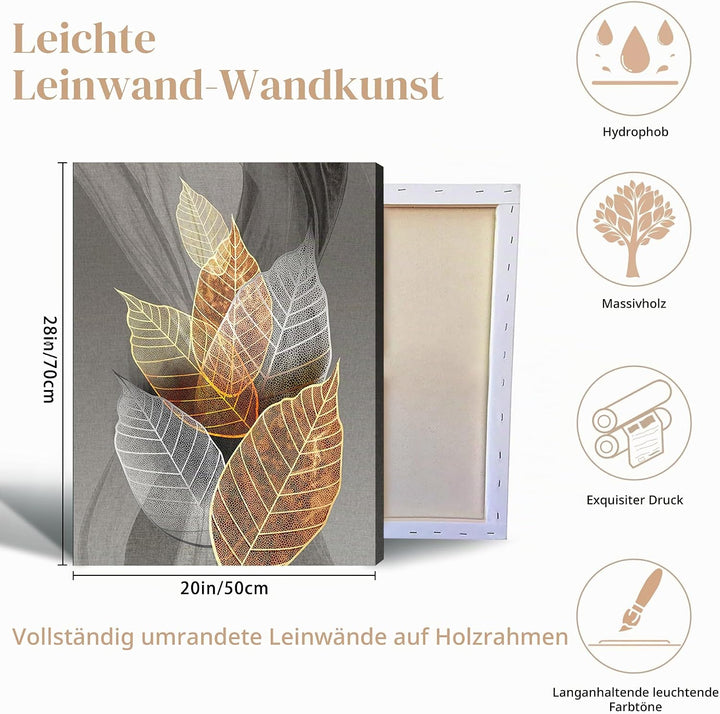 hyidecorart Bilder Blätter, Natur Golden Pflanzen Blatt Wandbild, Modern Leinwandbild für Wohnzimmer