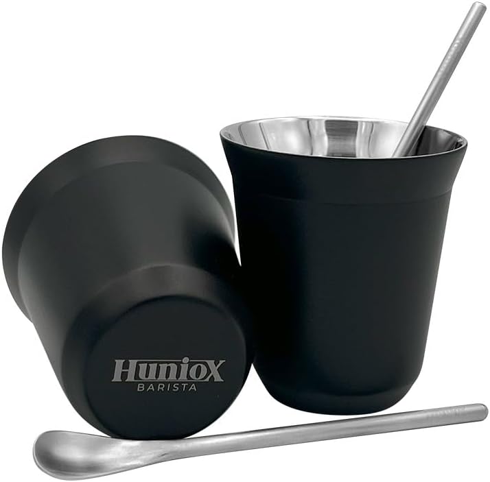 Huniox® 2 x 160 ML Doppelwandige Kaffeegläser - Edelstahl Tasse - Espresso Gläser - Kaffeebecher Ede