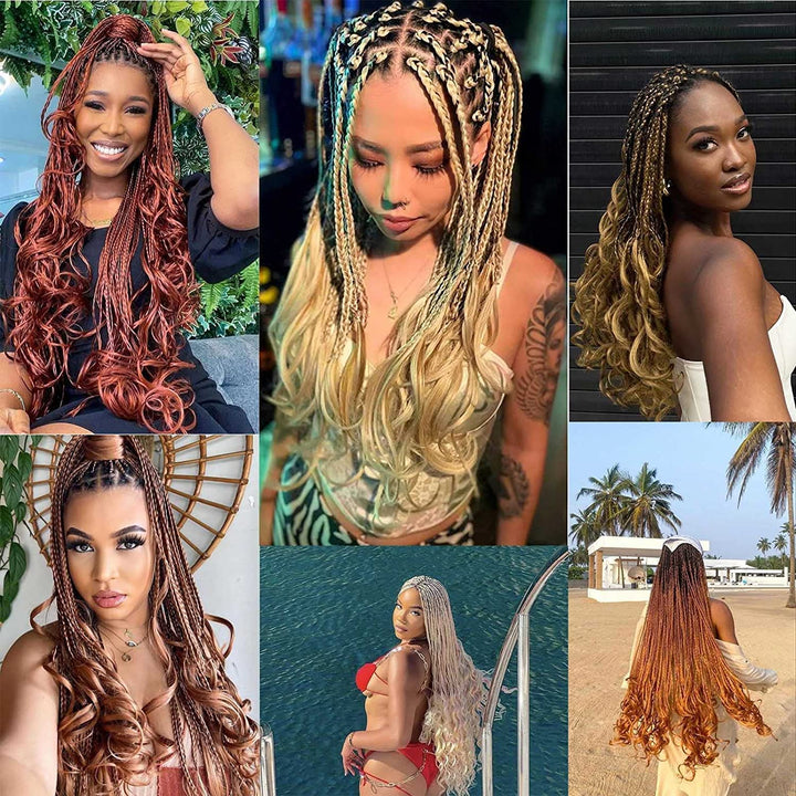 Herkeymidy french curly braiding hair 24 inch Loose Wavy 8 Pack Bouncy Braiding Hair extensions 75g/
