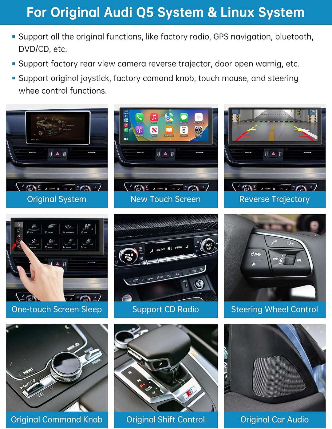 Autoradio 10,25 Zoll Touchscreen mit kabellosem Carplay &amp; Android Auto für 2018-2019 Audi Q5 mit MIB