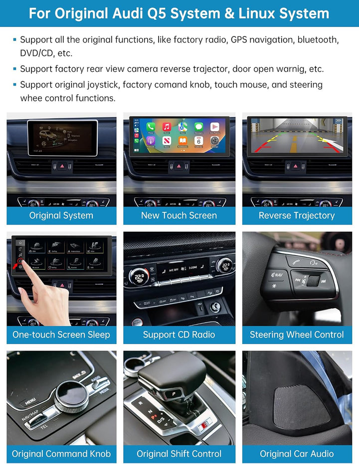 Autoradio 10,25 Zoll Touchscreen mit kabellosem Carplay &amp; Android Auto für 2018-2019 Audi Q5 mit MIB