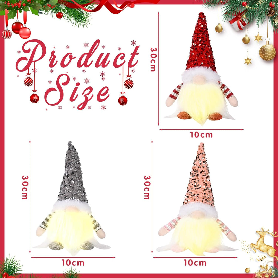 ACAREY Weihnachtsdeko 3 Stück Weihnachten Deko Wichtel mit LED Licht Weihnachtswichtel Figuren Plüsc