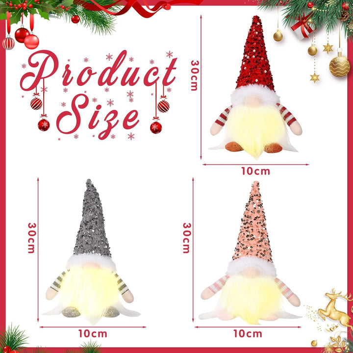 ACAREY Weihnachtsdeko 3 Stück Weihnachten Deko Wichtel mit LED Licht Weihnachtswichtel Figuren Plüsc