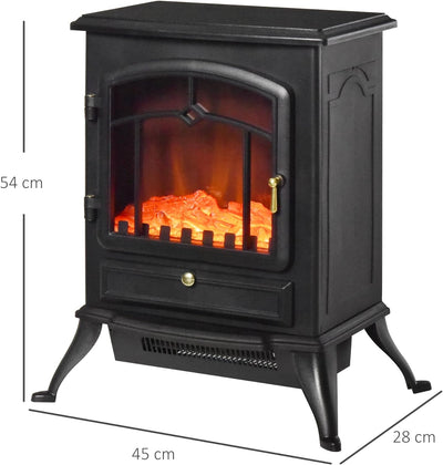 HOMCOM Elektrokamin Kaminofen Flammeneffekt 1000/2000W Überhitzungs-Schutz Metall Schwarz 45 x 28 x