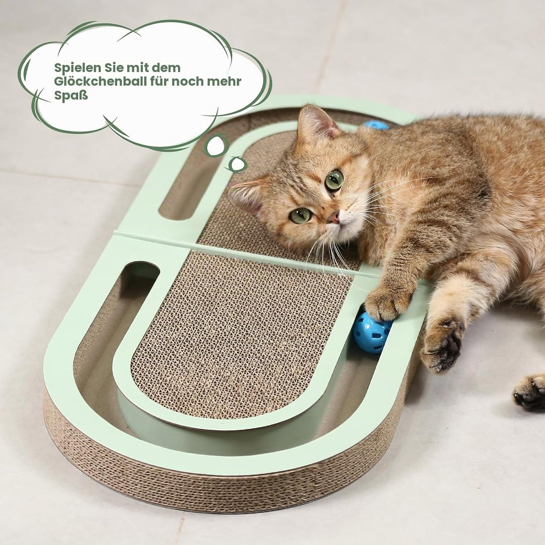 PETTOM Kratzbrett, Kratzbretter Katze mit Trackball, Kratzpappe für Katzen 66 * 30cm, Katzenkratzbre