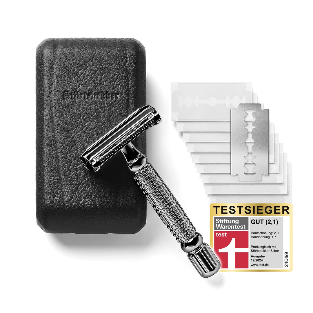 Störtebekker® Premium Rasierhobel Set für Herren im handgefertigten Lederetui - Rasierset mit Rasier
