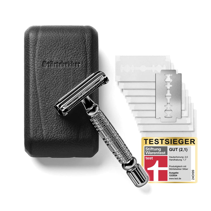 Störtebekker® Premium Rasierhobel Set für Herren im handgefertigten Lederetui - Rasierset mit Rasier