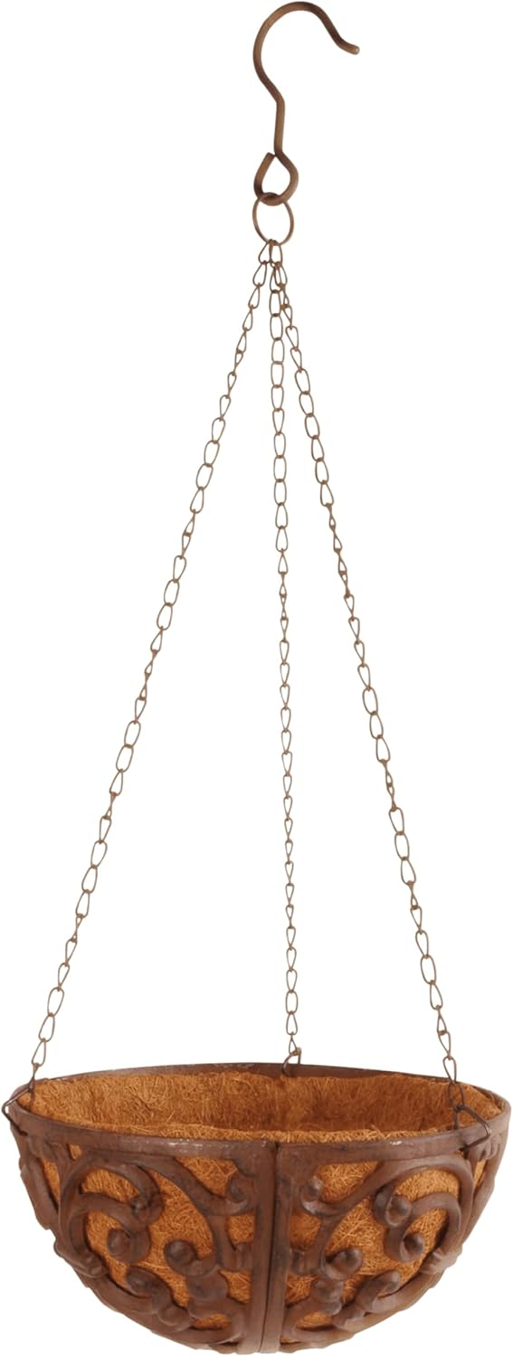 Esschert Design Blumenampel, Hängekorb aus Gusseisen mit Kokoseinlage, Grösse S, Ø ca. 27 cm Single,