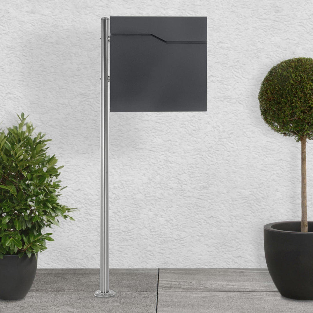 ECD Germany Standbriefkasten mit Zeitungsfach, Design Briefkasten mit Pfosten, Briefkastenanlage, Br