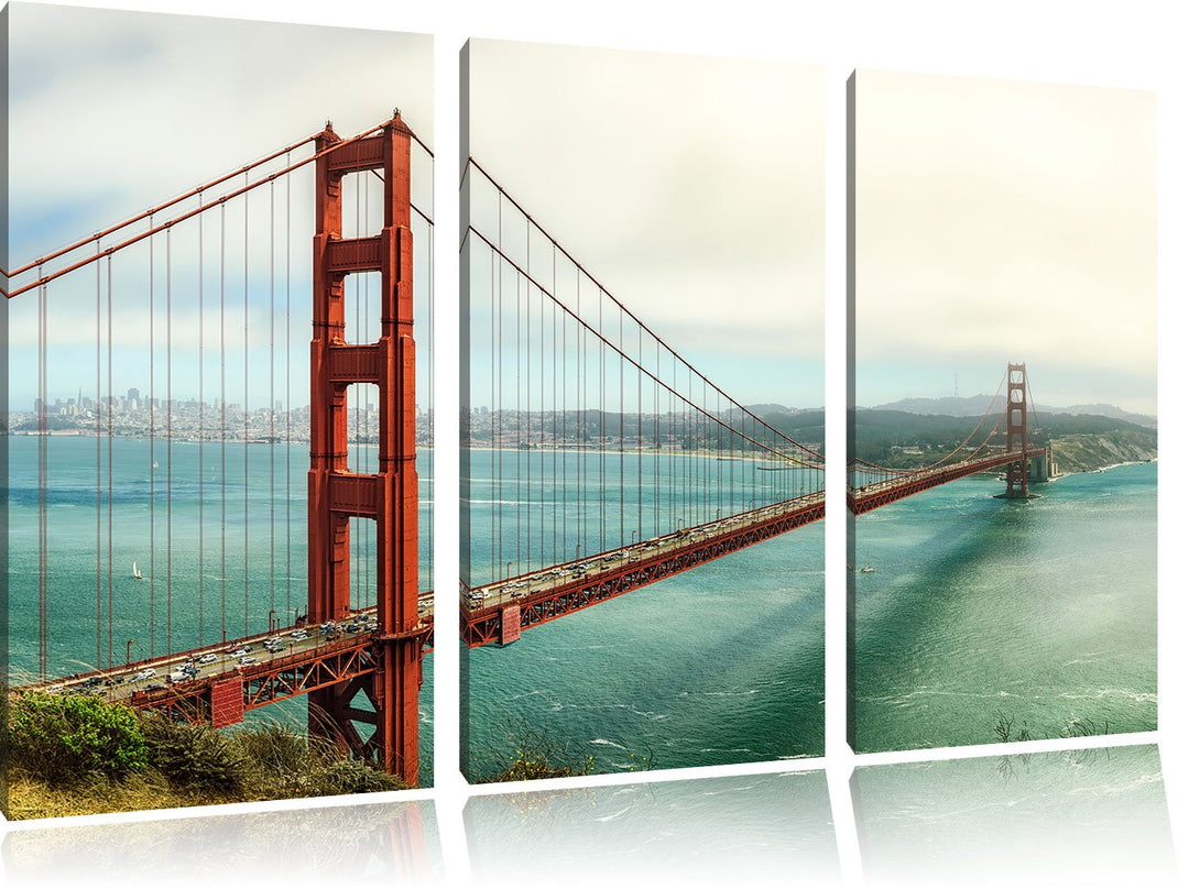 Pixxprint Golden Gate Bridge als Leinwandbild/Grösse: 3 Teilig (120x80) / Wandbild/Kunstdruck/fertig