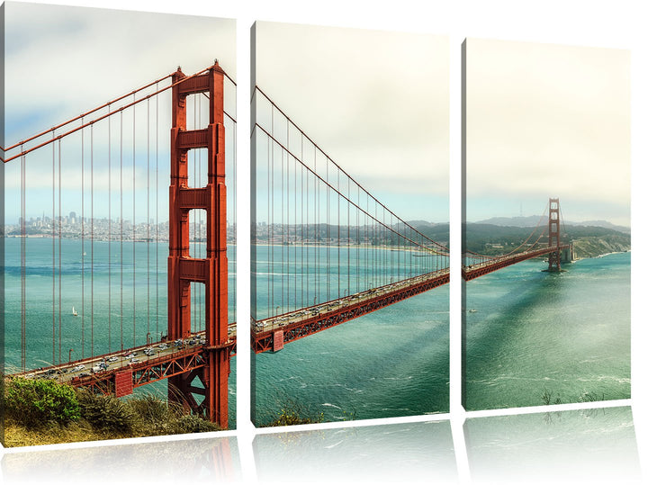 Pixxprint Golden Gate Bridge als Leinwandbild/Grösse: 3 Teilig (120x80) / Wandbild/Kunstdruck/fertig