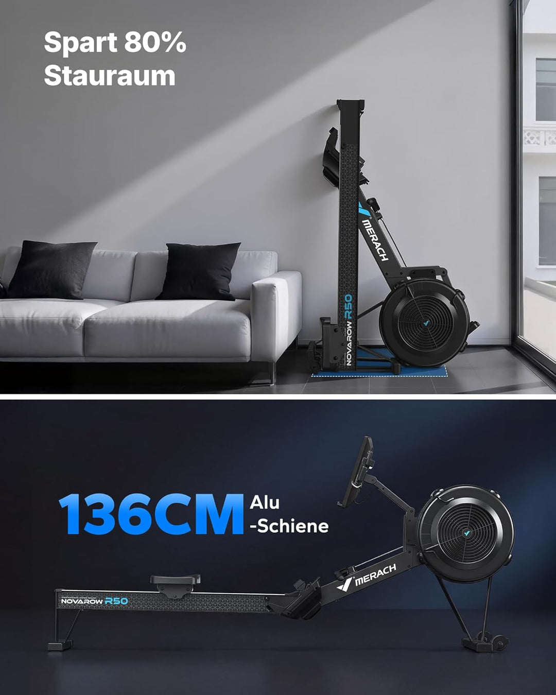 MERACH Rudergerät Luftwiderstand für Zuhause, Wettkampfmonitor, Verstellbarer Luftwiderstand, ergono