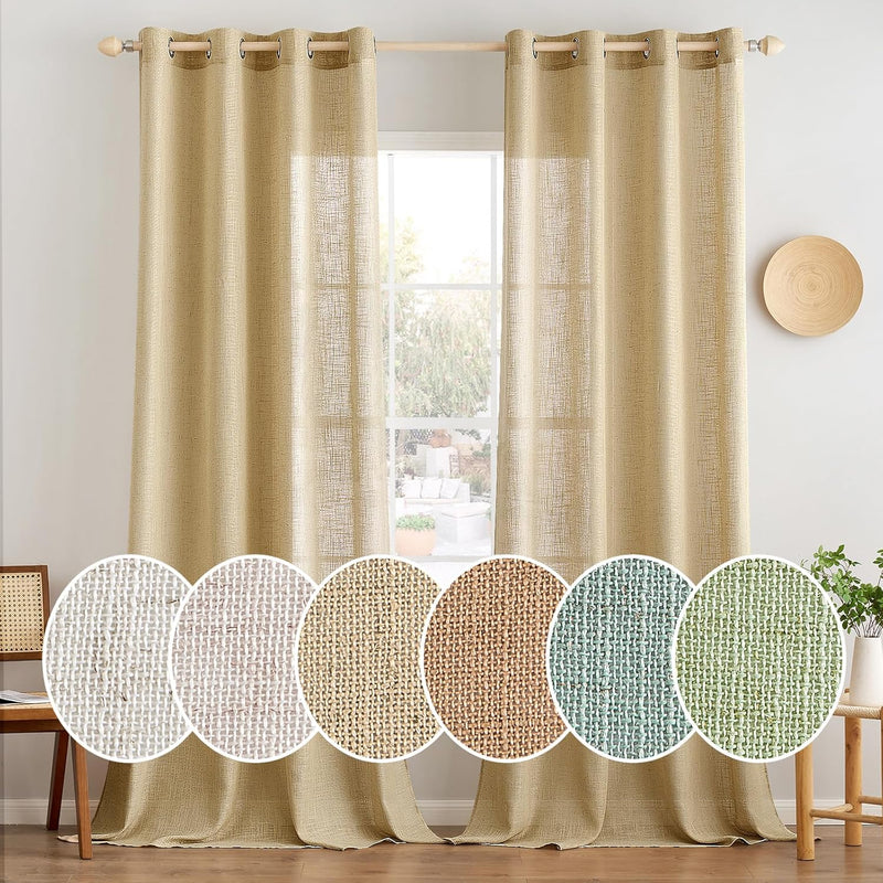 MIULEE Gardinen Vorhänge mit ösen Voile Vorhang Modern Leinenoptik Halbtransparent für Wohnzimmer Kü