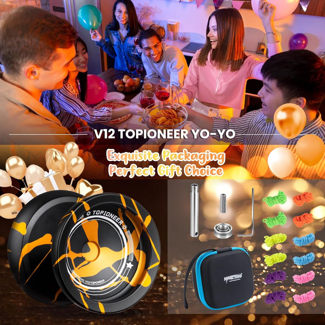 MAGICYOYO V12 Profi JoJo Finger Spin Yoyo für Anfänger &amp; Fortgeschrittene, Duales Metall-JoJo Reakti