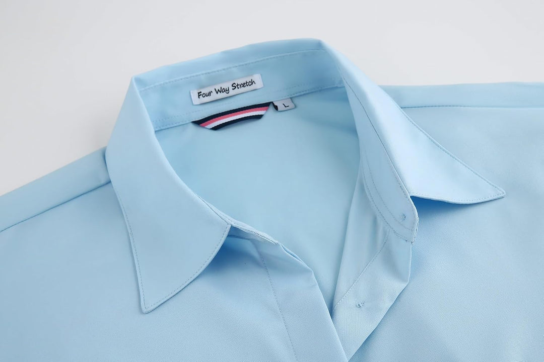 Alex Vando Damen-Hemden Normale Passform Langärmelig Stretch-Arbeitshemd L Hidden Placket-blue, L Hi