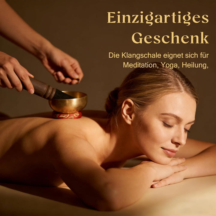 Tibetische Klangschalen-Set, Handgefertigte Schale mit Holzschlägel und Kissen, 8 cm Klangschale für