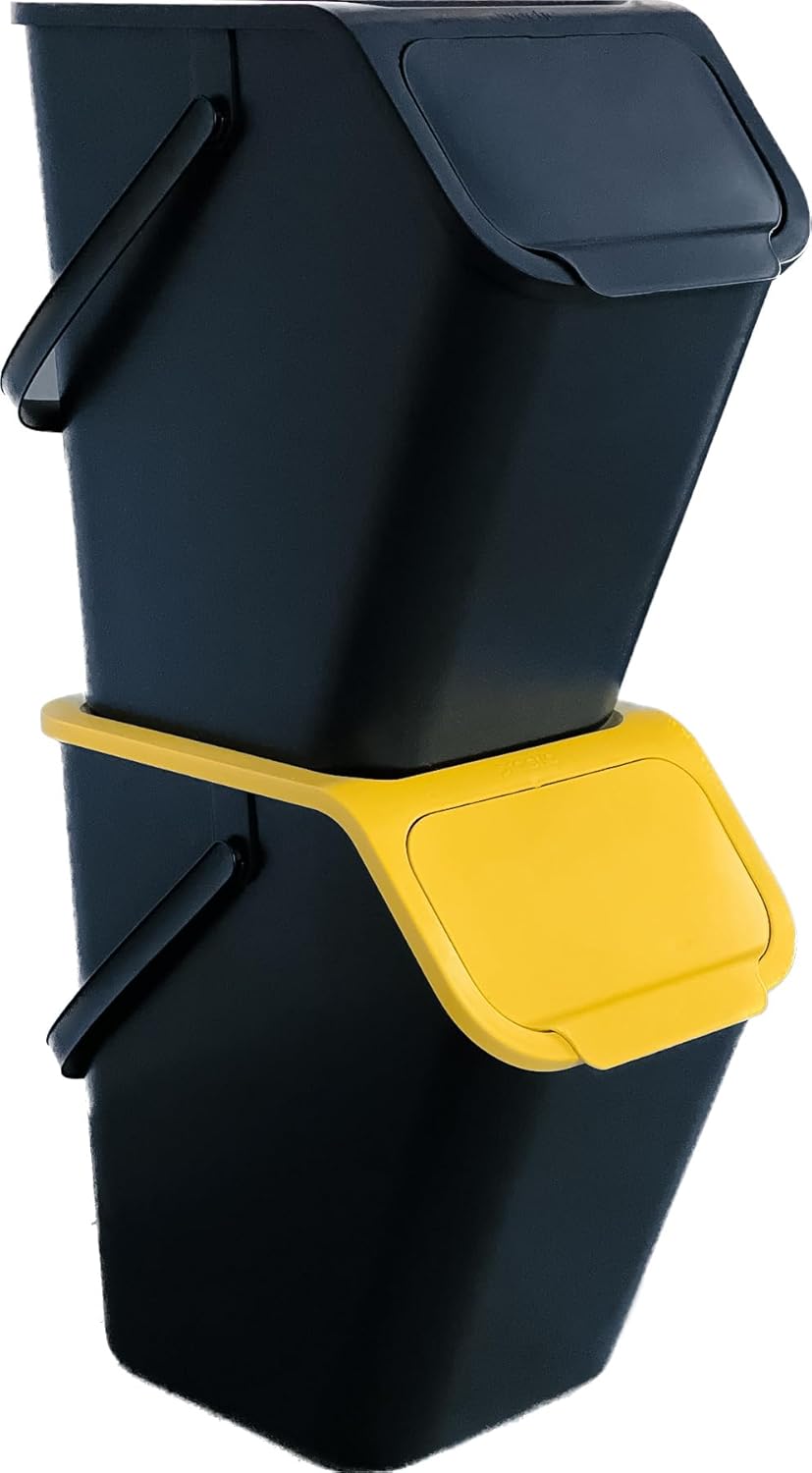 3-er Mülleimer-Set Küche Mülltrennsystem 2x Mülleimer 25l mit Deckel 1x Kleiner Abfalleimer Biomüll-