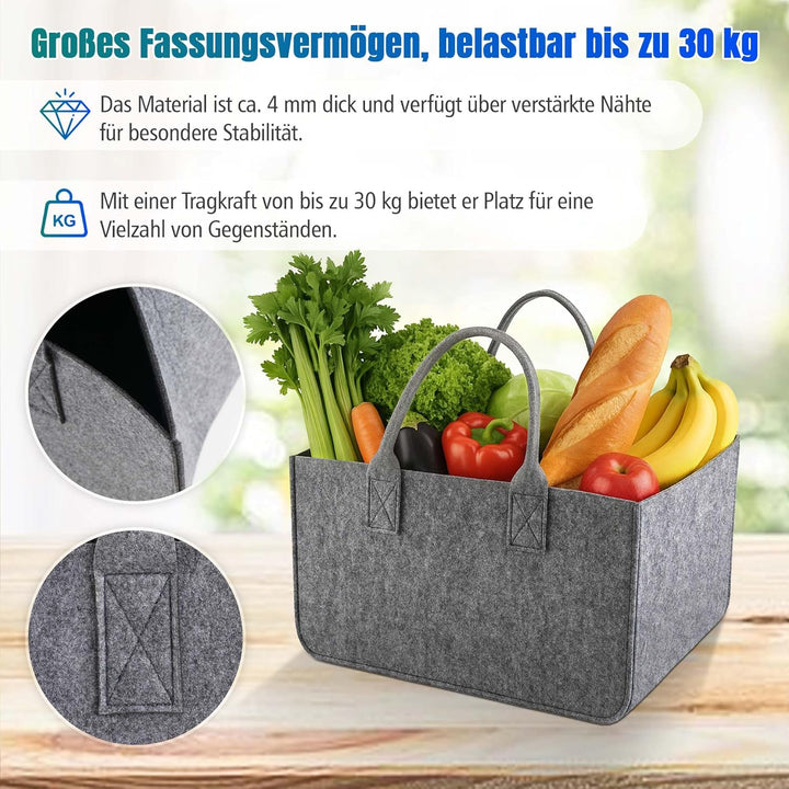Novent Einkaufskorb Filzkorb 30L XXL Filztasche gross faltbar Einkaufstasche mit Griffen – Robuster