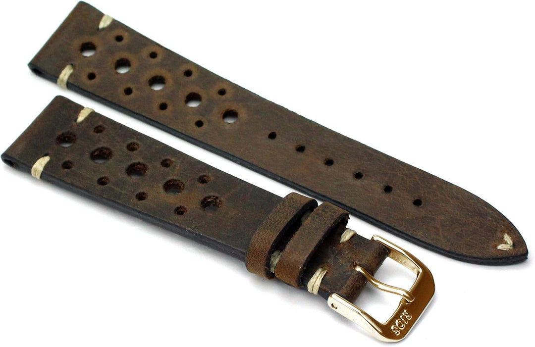 RIOS1931 Rallye Gold Vintage Rindsleder Uhrenarmband handgemacht in Deutschland Robust 20mm braun Mo