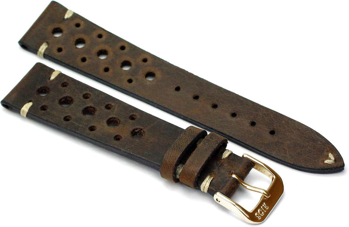 RIOS1931 Rallye Gold Vintage Rindsleder Uhrenarmband handgemacht in Deutschland Robust 20mm braun Mo