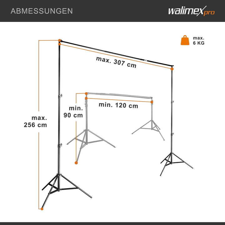 Walimex pro Teleskop Hintergrundsystem L 120-307 cm - stabiles Fotohintergrund System für Studio & M