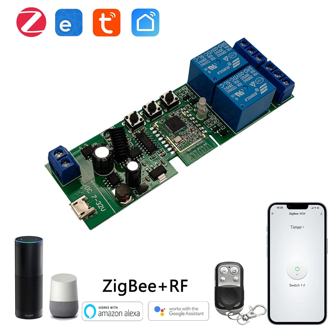 Jane Eyre Zigbee Tuya Smart 2 Kanal Smart Relais mit 433 RF Fernbedienung, USB5V DC7-32V augenblickl