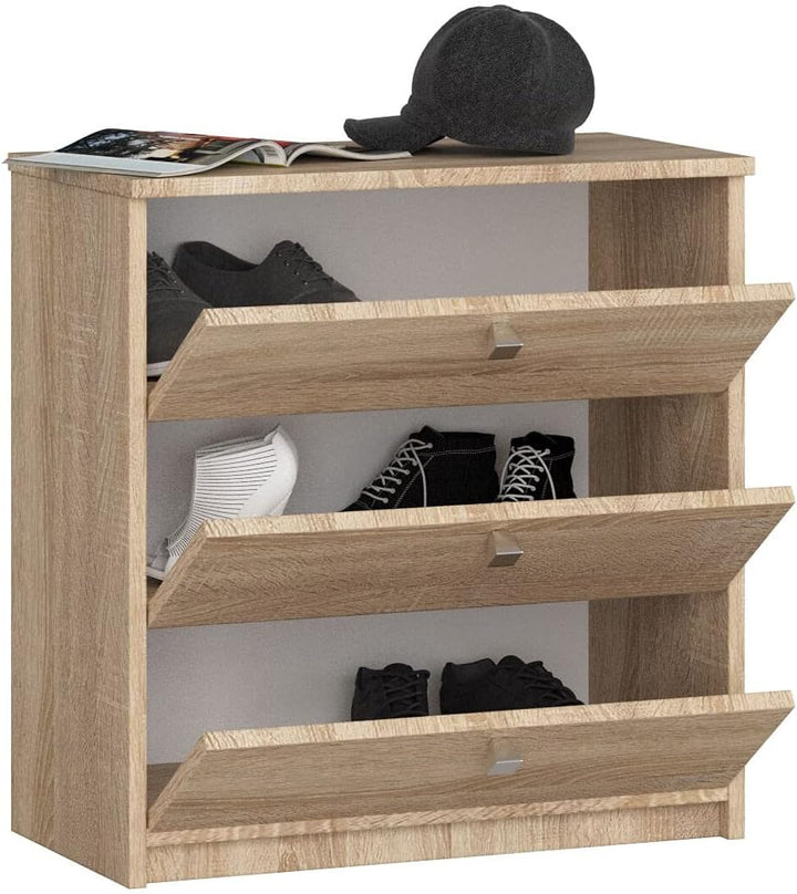 AKORD Schuhschrank mit 4 Schuhregalen und 3 Klapptüren | Schuhkipper | Schuhregal geschlossen | Schu