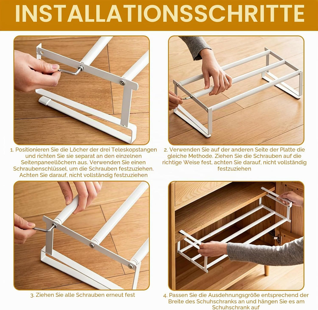 Hängendes Schuhregal Organizer 40–70 cm Ausziehbar – Erweiterbarer Regal Organizer unter dem Schrank