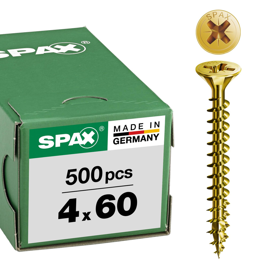 SPAX Schrauben Senkkopf-Z, Gelb Verzinkt, 4,0 x 60 mm, 500 Stück 4,0 x 60 mm 500 Stück, 4,0 x 60 mm