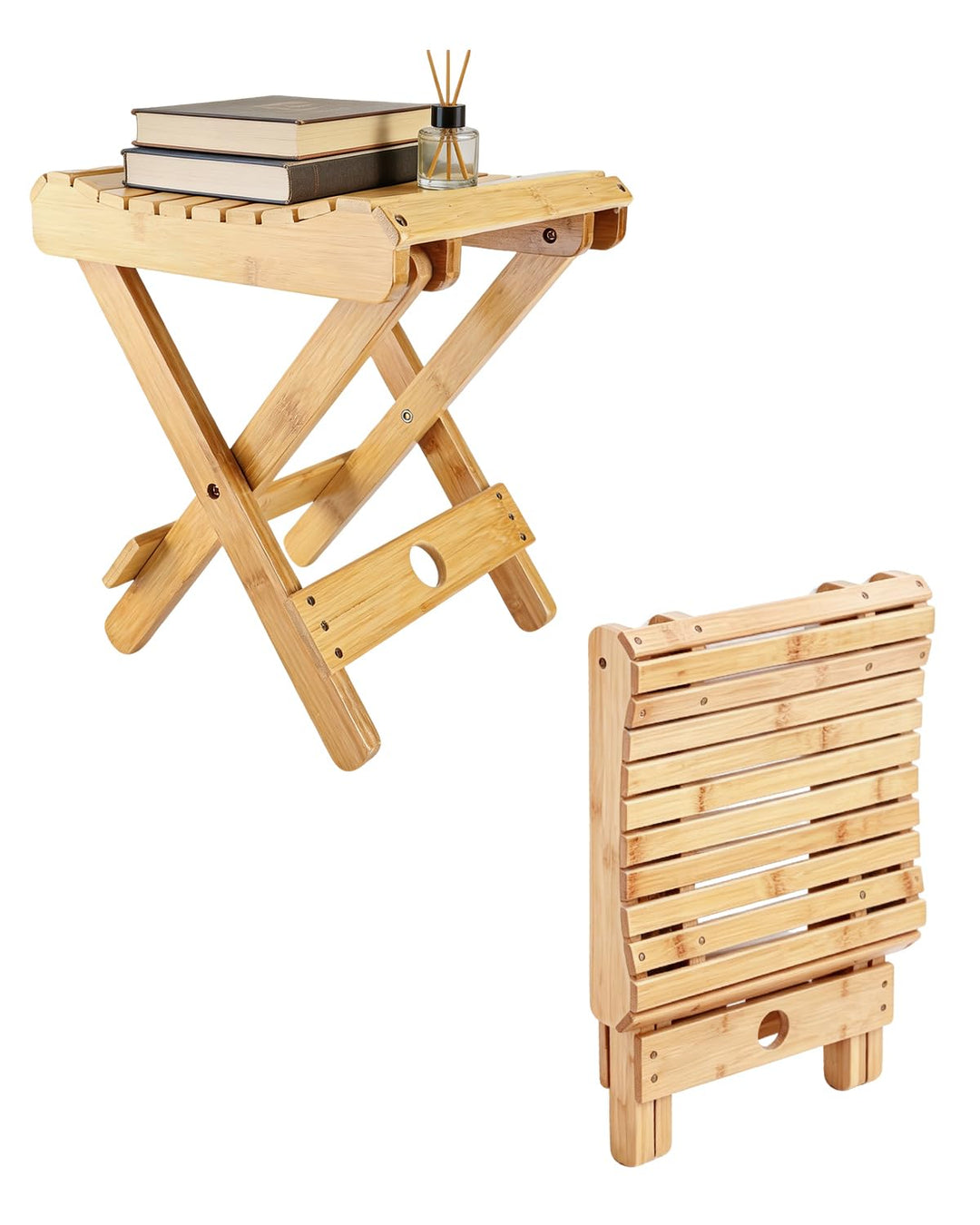 Tissting Klapphocker, Tragbarer Faltbarer Duschsitz, Bambus Hocker Badhocker Klapphocker 45x35x40cm