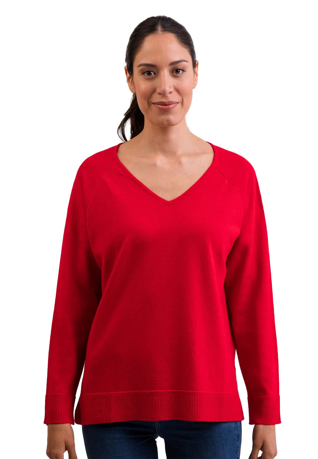 CASH-MERE.CH 100% Kaschmir Damen Pullover mit geradem Schnitt und Seitenschlitz | Sweater V-Ausschni