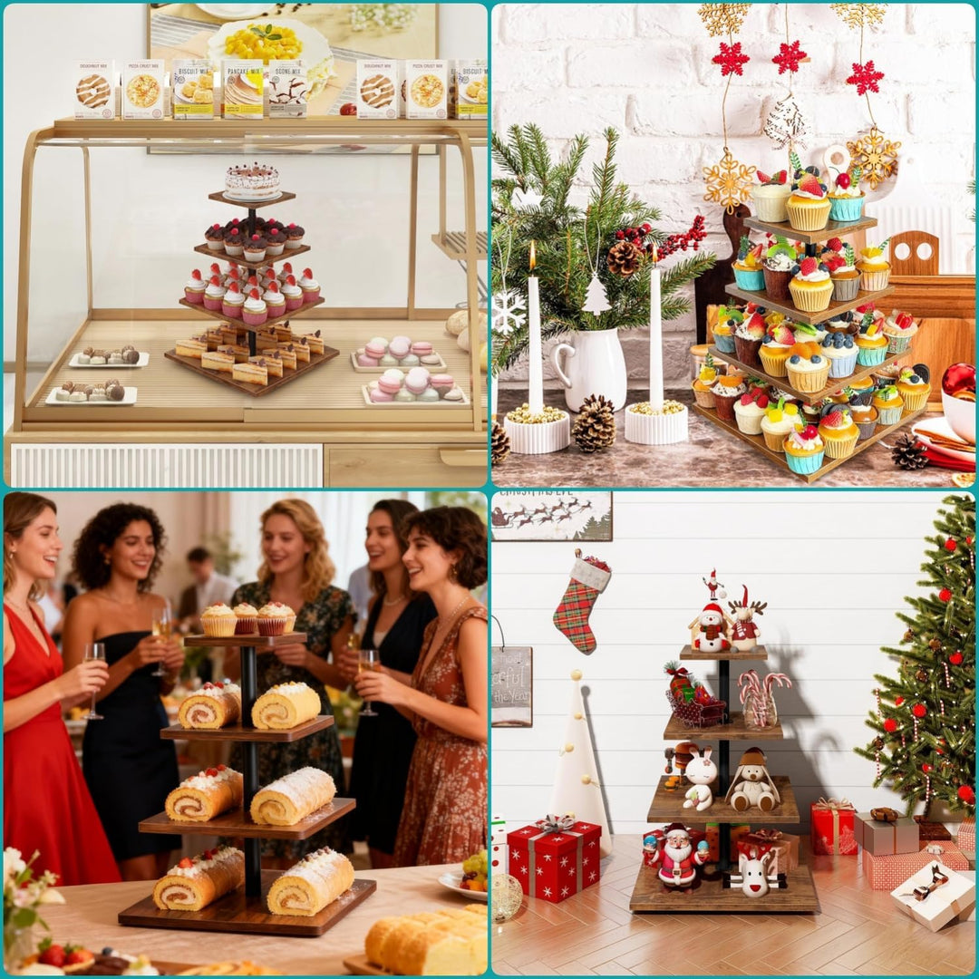 Tortenständer 4 Etagen Tortenplatte 360° Drehbar Kuchen und Cupcake Ständer, Quadratisch Cupcake-Hal