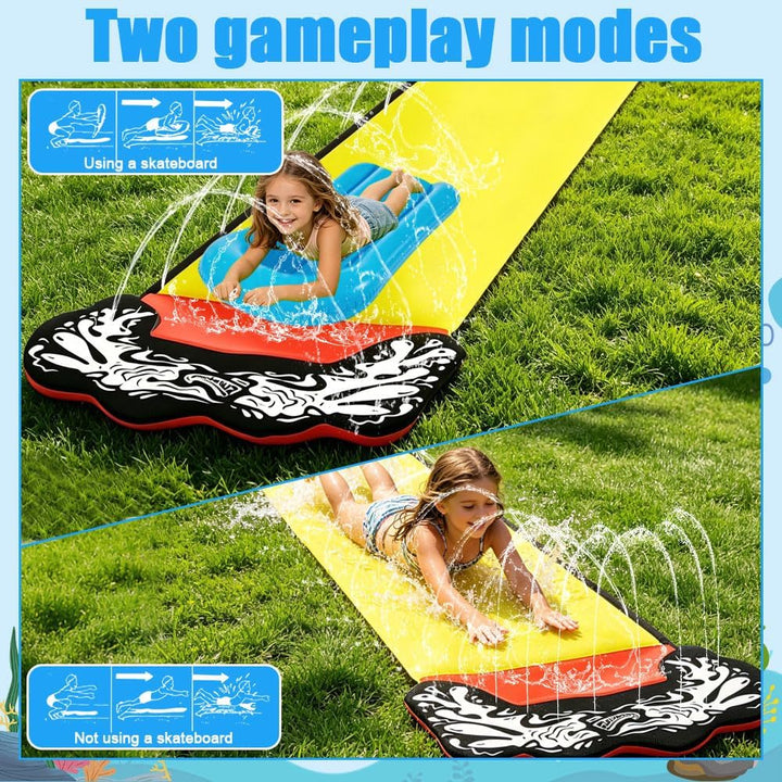 Wasserrutsche Garten, 480 x 70 cm Single Water Slide, Wasserrutschmatte mit 2 Bodyboards, Eingebaute